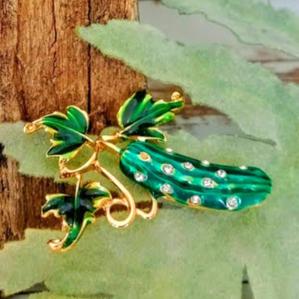 Cool Cucumber Enamel & Crystal Pin - Picture 1 of 3